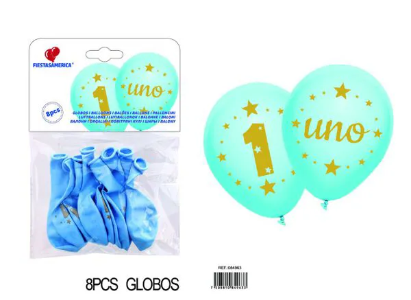 Set pequeño de globos de látex mate impresos color azul claro de 10 pulgadas y 1.8 g, 8 piezas