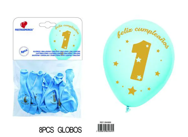 Set pequeño de globos de látex mate impresos color azul claro de 10 pulgadas y 1.8 g, 8 piezas