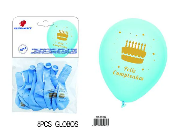 Set pequeño de globos de látex mate impresos color azul claro de 10 pulgadas y 1.8 g, 8 piezas