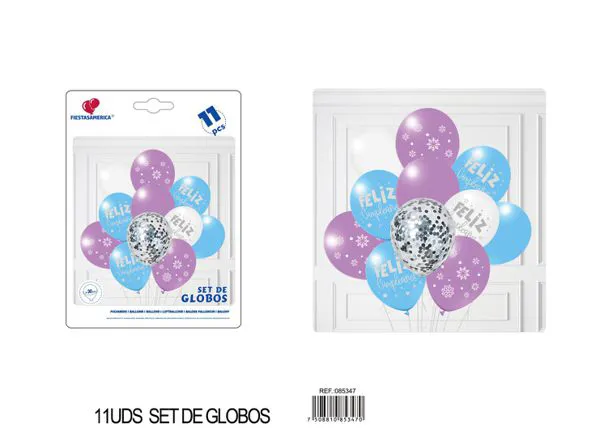 Set de globos impresos de copos de nieve, 11 piezas