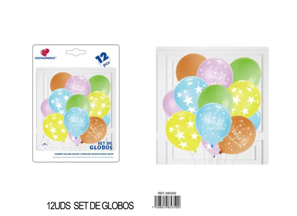 Set pequeño de globos impresos multicolor, 12 piezas