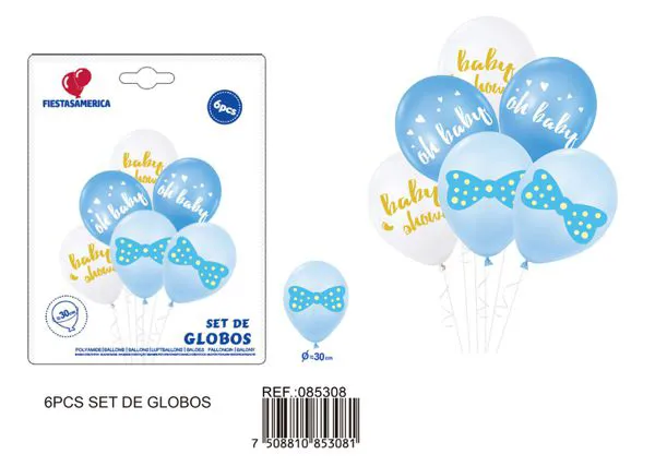 Set pequeño de globos impresos color azul, 6 piezas