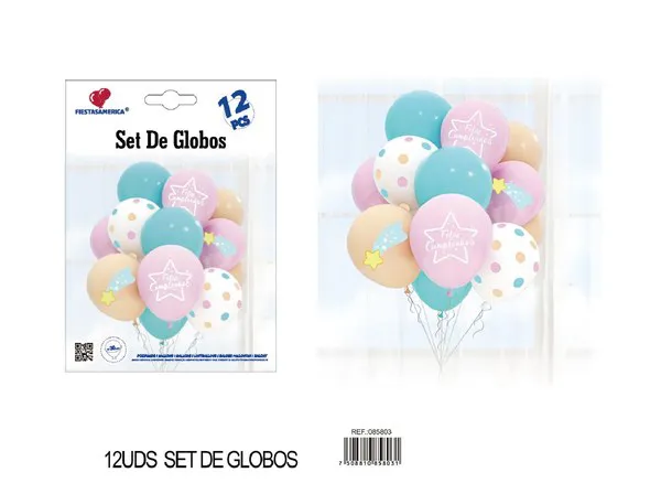 Set pequeño de globos impresos, colores azul y rosa, 12 piezas