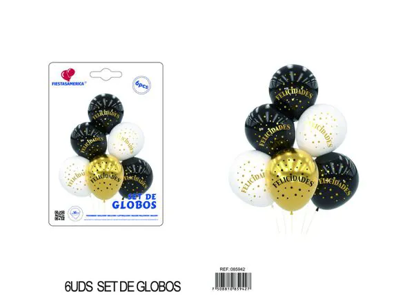 Set pequeño de globos impresos, colores negro y blanco, 6 piezas