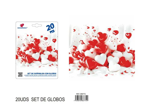 Set de globos de corazón de 2.2 g, colores rojo y blanco, 20 piezas