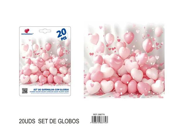 Set de globos de corazón color rosa de 2.2 g, 21 piezas