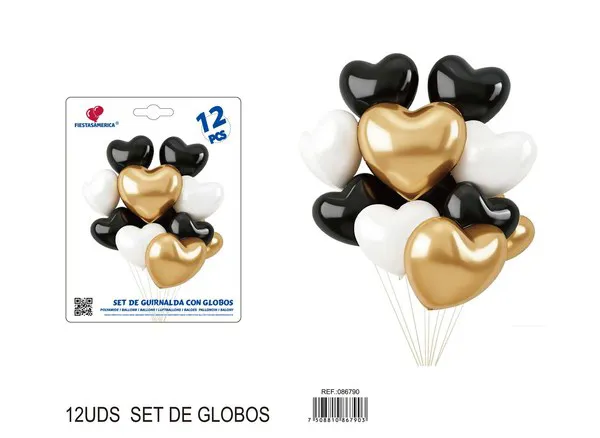 Set de globos metálicos de corazón color dorado de 18 pulgadas, 12 piezas