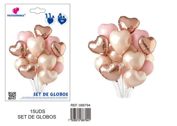 Set de globos metálicos de 18 pulgadas, colores rosa, naranja y oro rosa, 15 piezas