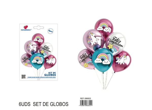 Set pequeño de globos metálicos impresos de caricatura, 6 piezas