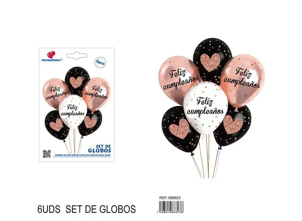 Set pequeño de globos impresos de feliz cumpleaños en español, 6 piezas