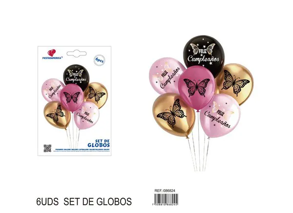 Set pequeño de globos impresos de feliz cumpleaños en español, 6 piezas