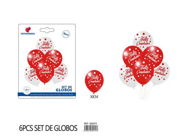 Set pequeño de globos impresos de feliz cumpleaños en español, 6 piezas