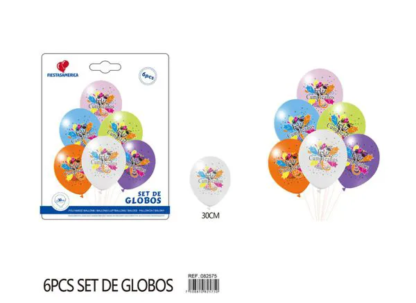 Set pequeño de globos impresos de feliz cumpleaños en español, 6 piezas
