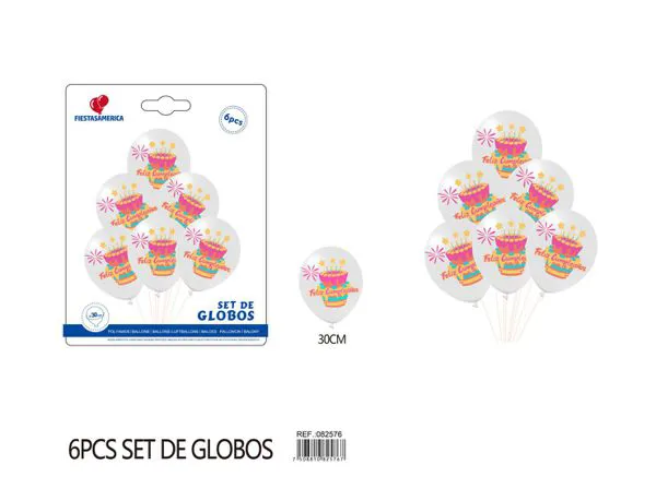 Set pequeño de globos impresos de feliz cumpleaños en español, 6 piezas