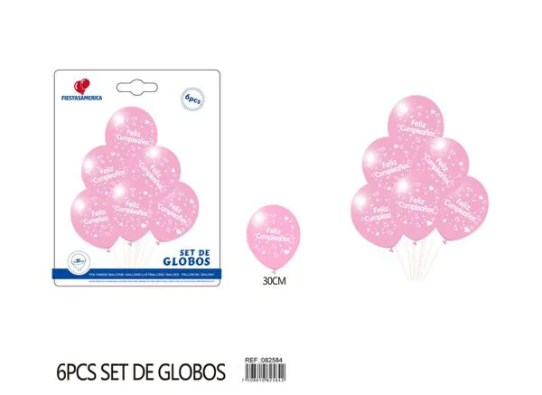 Set pequeño de globos impresos de feliz cumpleaños en español, 6 piezas