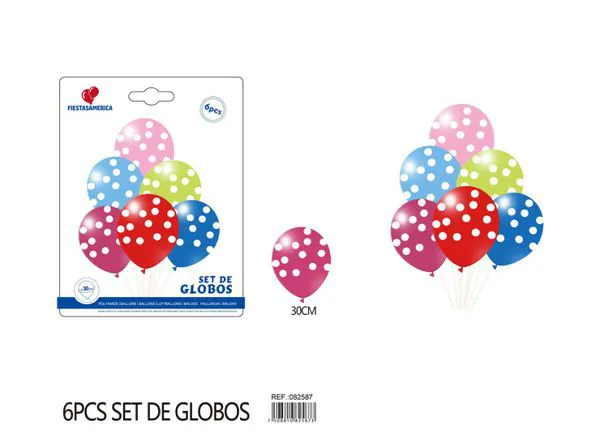 Set pequeño de globos impresos de puntos color blanco, 6 piezas