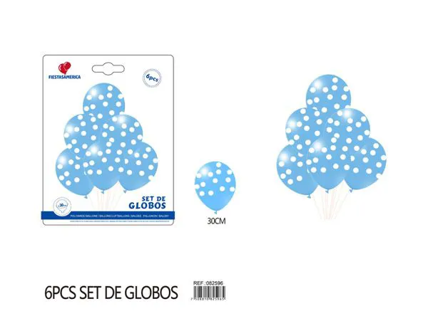 Set pequeño de globos impresos de puntos color blanco, 6 piezas