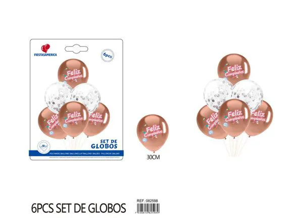 Set pequeño de globos impresos de cumpleaños en español, 6 piezas