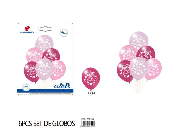 Set pequeño de globos impresos de cumpleaños en español, 6 piezas