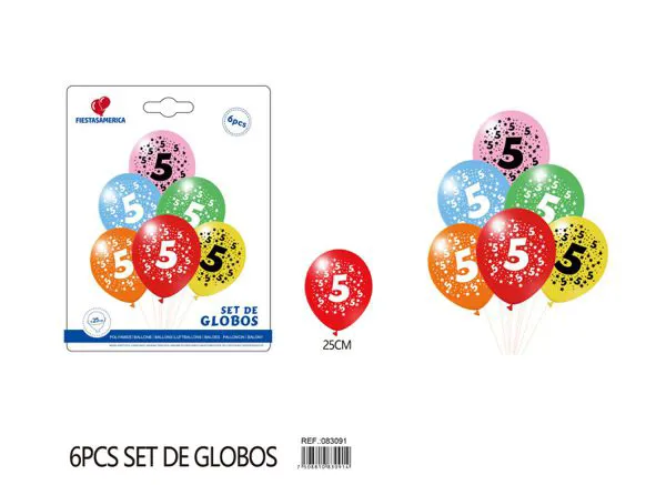 Set pequeño de globos de látex impresos con el número 5, 6 piezas