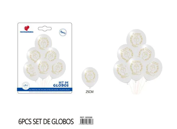 Set pequeño de globos de látex impresos, color blanco, 6 piezas