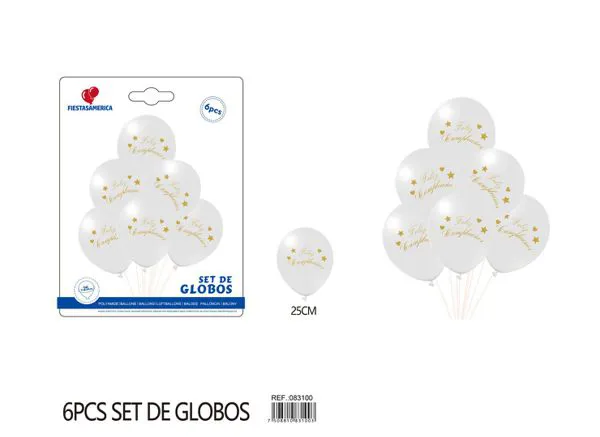 Set pequeño de globos de látex impresos con Feliz Cumpleaños en español, color blanco, 6 piezas