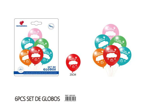 Set pequeño de globos de látex impresos, colores surtidos, 6 piezas