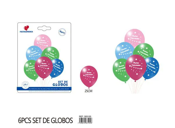 Set pequeño de globos de látex impresos, colores surtidos, 6 piezas