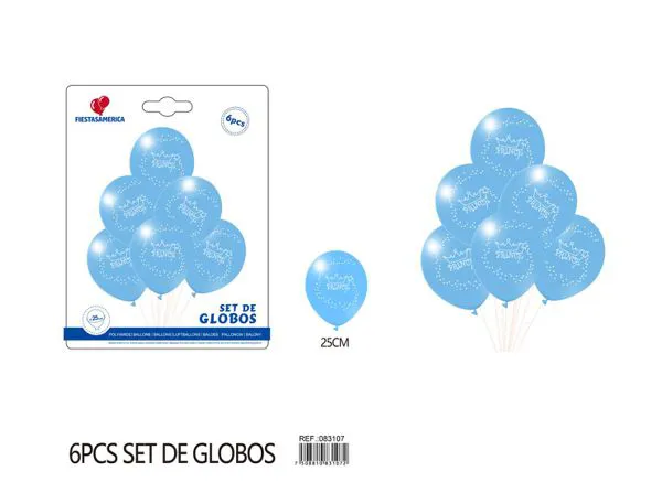 Set pequeño de globos de látex impresos con Feliz Cumpleaños en español, color azul, 6 piezas