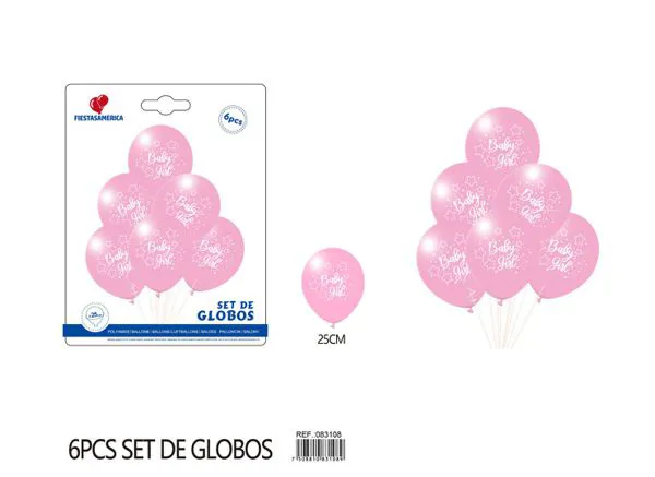 Set pequeño de globos de látex impresos de niña, color rosa, 6 piezas