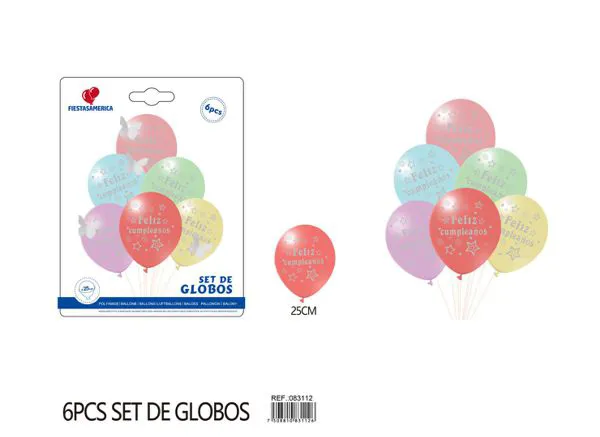 Set pequeño de globos impresos color macaron, 6 piezas