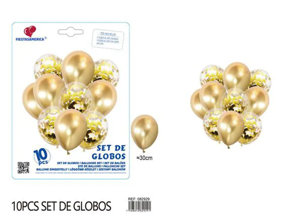 Set pequeño de globos color dorado, 10 piezas