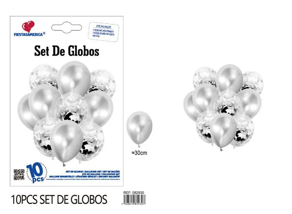 Set pequeño de globos color plateado, 10 piezas