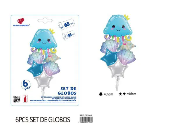 Set pequeño de globos metálicos de medusa azul, 6 piezas
