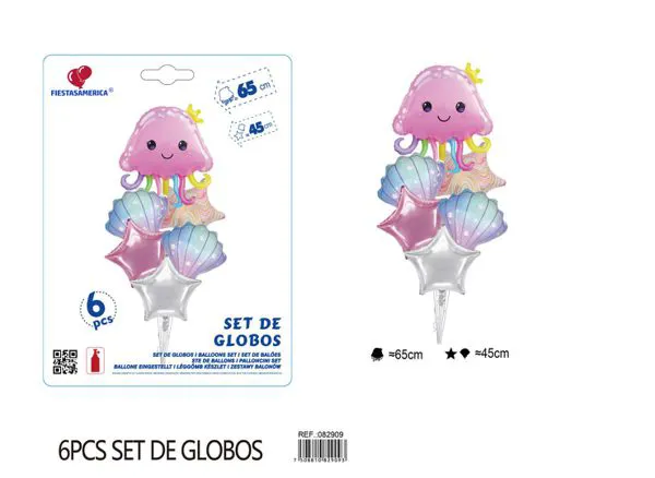 Set pequeño de globos metálicos de medusa rosa, 6 piezas