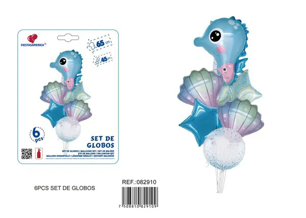 Set pequeño de globos metálicos de caballito de mar azul, 6 piezas