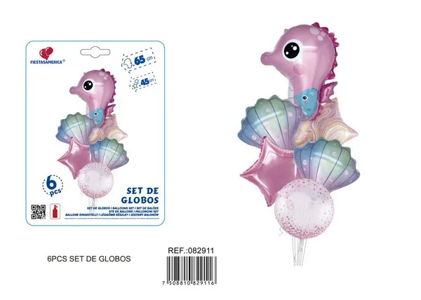 Set pequeño de globos metálicos de caballito de mar rosa, 6 piezas