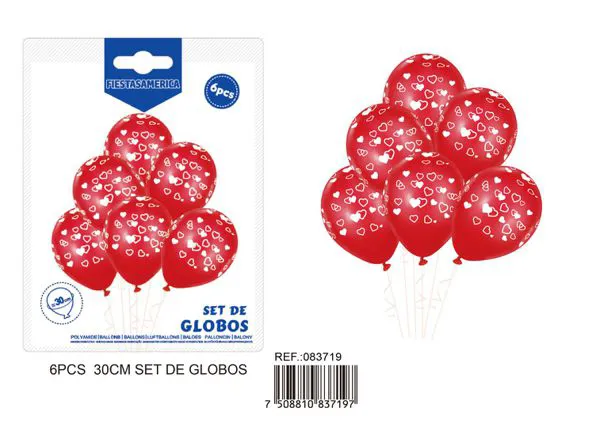 Globos de látex rojo grande de 30 cm (12 pulgadas) de 2.8 g con corazón impreso, 6 piezas