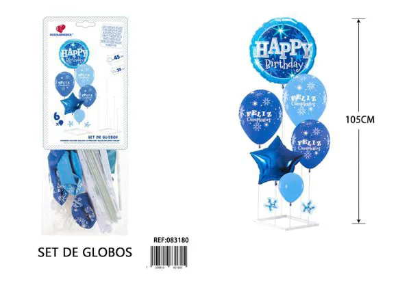 Centro de mesa Feliz Cumpleaños tamaño A4 color azul, 6 piezas