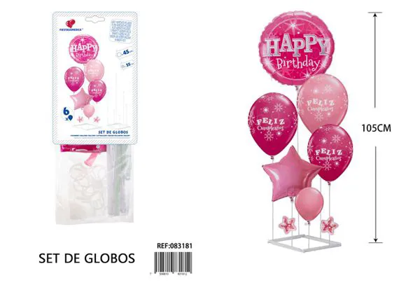 Centro de mesa Feliz Cumpleaños tamaño A4 color rosa, 6 piezas