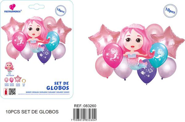 Set de globos de látex de princesa sirena, 10 piezas