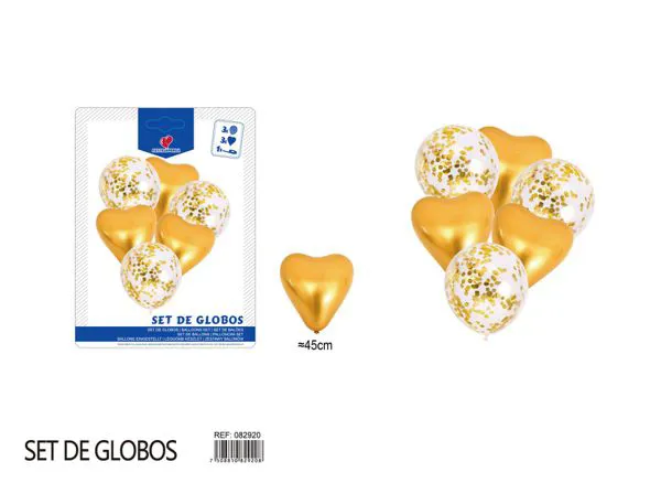 Set pequeño de globos de corazón dorado, 6 piezas
