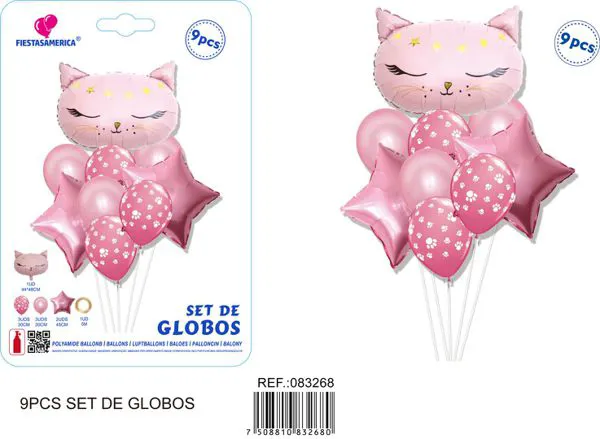 Set de globos de látex de gatitos, 9 piezas