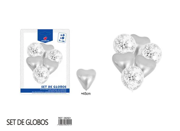 Set pequeño de globos de corazón plateado, 6 piezas