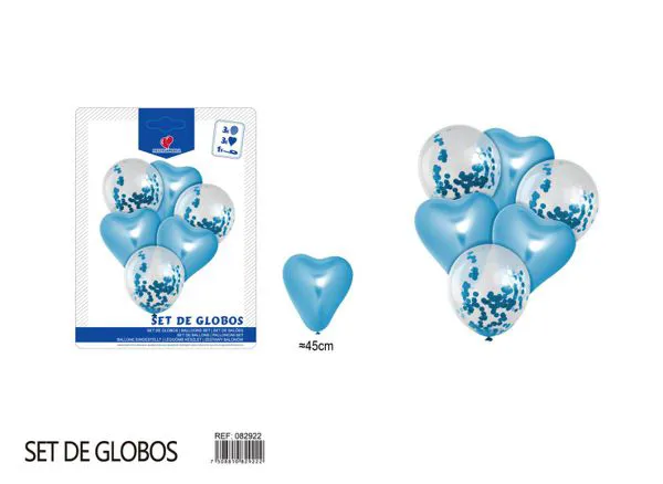 Set pequeño de globos de corazón azul, 6 piezas