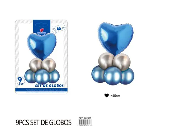 Columna pequeña de corazones azules, 9 piezas