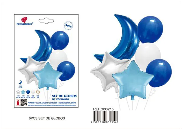 Set de globos metálicos de luna azul, 6 piezas