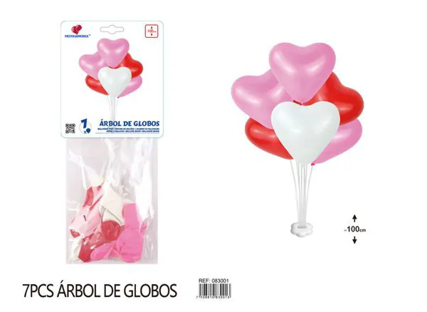 Centro de mesa pequeño de globos de corazón rosa, 7 piezas