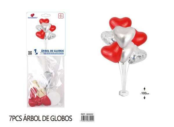 Centro de mesa pequeño de globos de corazón rojo, 7 piezas