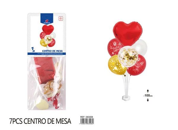 Centro de mesa pequeño de globos de corazón rojo, 7 piezas